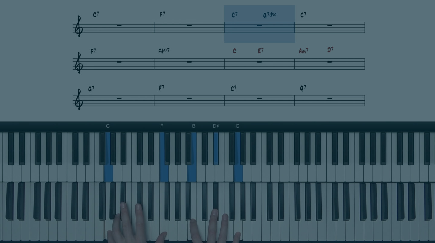 slow blues in C - improvisation and chord substitutions